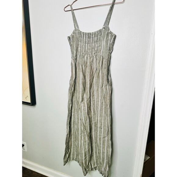 MADEWELL Green Stripe 100% Linen Sweetheart Neckline Campbell Jumpsuit Size 8 - Picture 9 of 16
